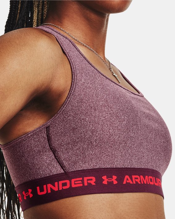 Women's Armour® Mid Crossback Heather Sports Bra in Red image number 9
